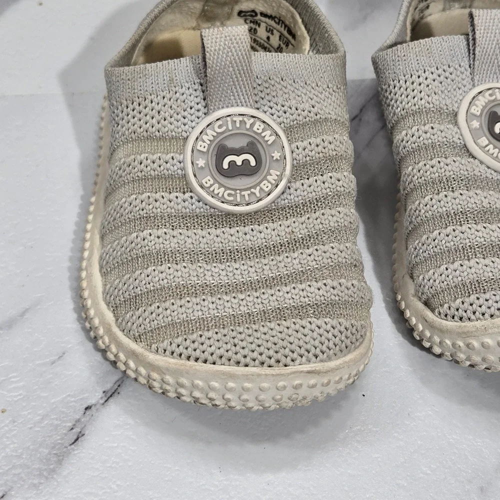 BMCITYBM Toddler Walking Shoes Size 4 Gray Knit Slip On Sneakers First Walker